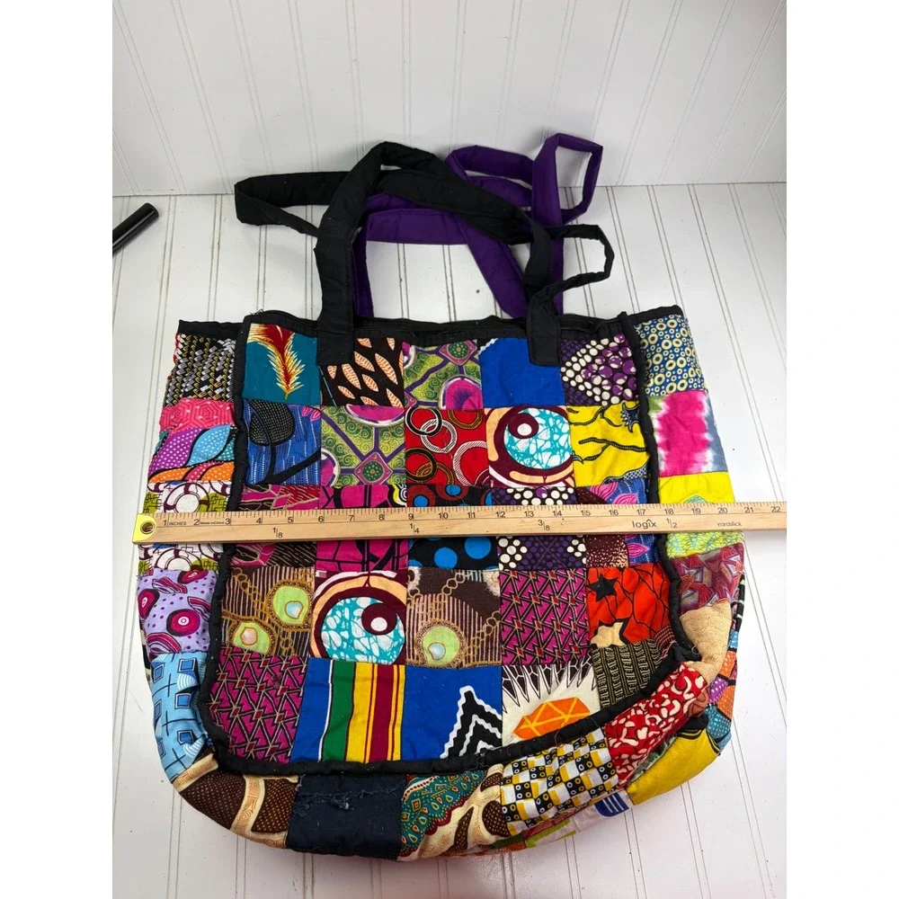Vintage Handmade African Colorful Patchwork Boho Large Shoulder Bags Bundle of 2 - Picture 9 of 9